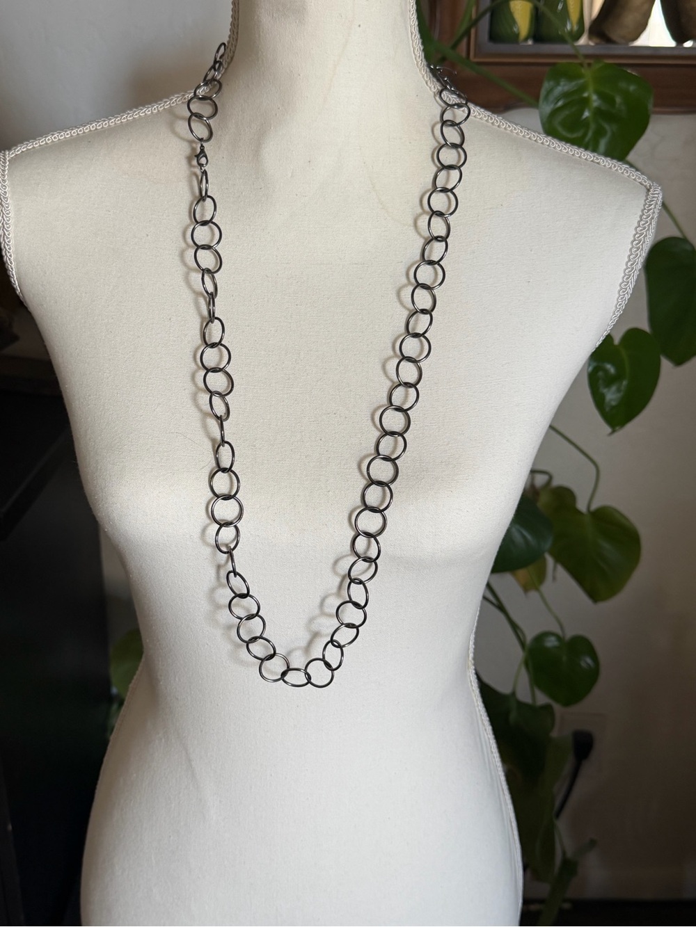 Vintage Joanne Thompson Long Monceriff Design Oxidized Sterling Silver Necklace - Picture 1 of 3